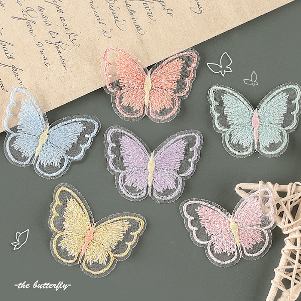 30 stykker Butterfly Lace-lapper, Computerbroderede Etiketter, Ani