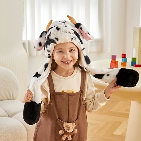 Stuffed Animal Hat med Bevegelige Ører, Hoppende Hatt, Morsom Interaktiv Hatt, C