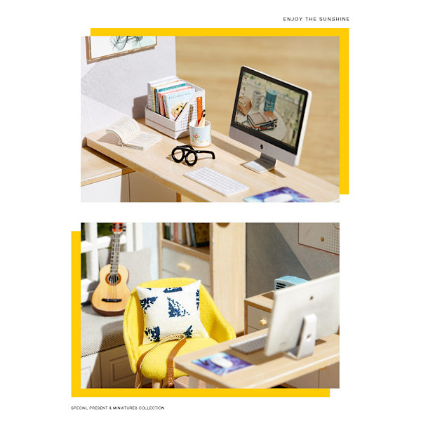 DIY Cottage Sunshine Studieværelse 1:32 Mini Håndlavet Gave