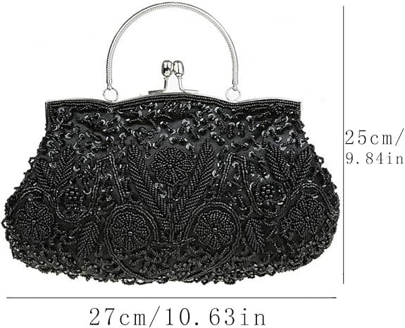 Satin Handväska för Kväll, Bröllop, Pärlor, Sekvenser, Clutch