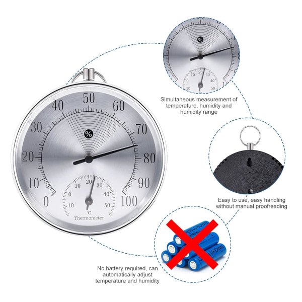 Utendørs termometer, 10 cm trådløs veggmontert analog termometer DXGHC