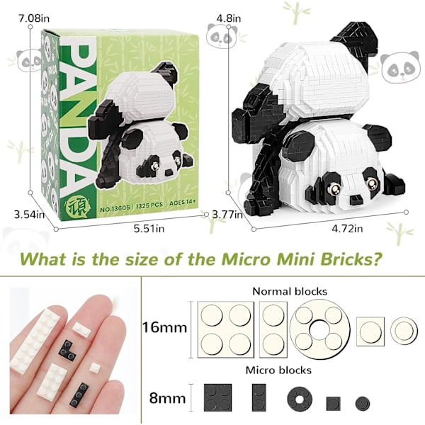 Mini Byggeklodser Dyr Sæt  Tasker, 1325 PCS Mikro Mini Panda