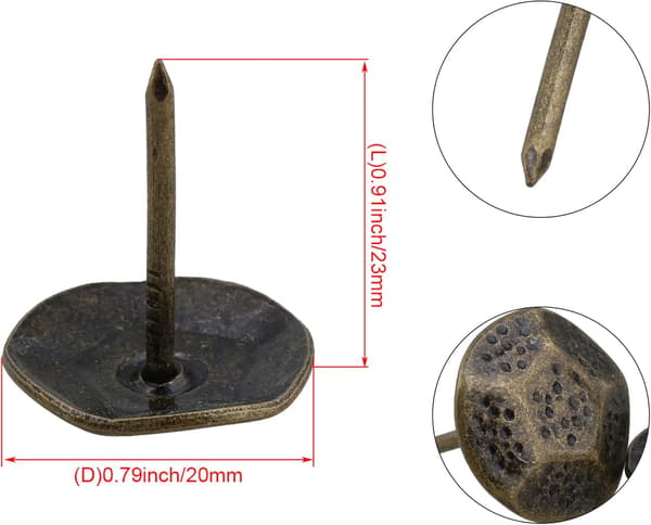 Sett med 50 dekorative bronse spiker 23 x 19 mm