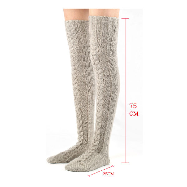 Naisten kaapelikudotut korkeakorkoiset sukat Extra Long Winter Over Knee