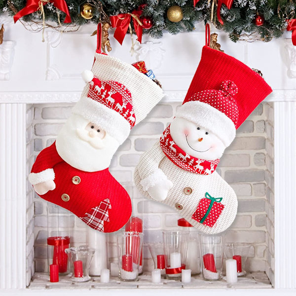 2-pack Julstrumpor, 19 tum Stickade Stora Strumpor Tomte