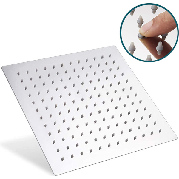 10 tommer/25 cm kvadratisk fast dusjhode i rustfritt stål med speiloverflate