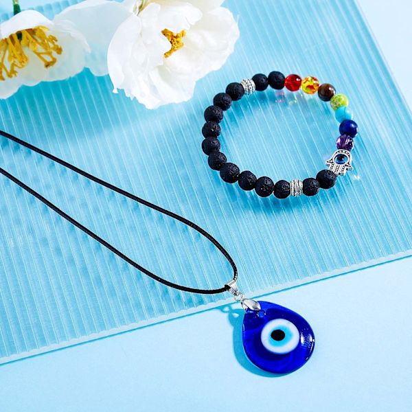 Set med 4 turkiska onda blå ögon armband glaserat hänge palm Volc