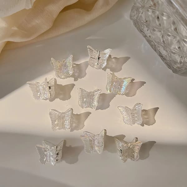 30 Mini Butterfly Hårklemmer Transparent Harpiks Sød Søde Hårnåle