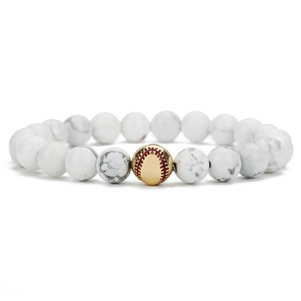 2 stycken vit furu sten koppar baseball pärlor armband pärlor