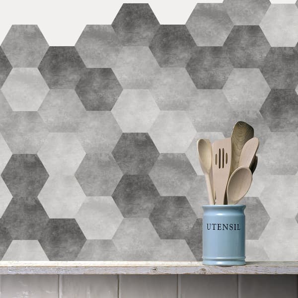 10-pack hexagonformade väggdekaler cement svart och vit askfågel