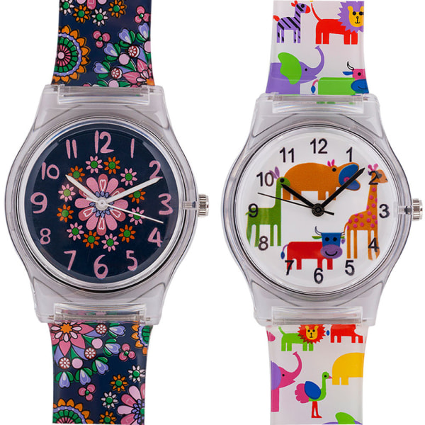 2 Pieces Floral Quartz Transparent Schoolgirl Exam Watch Animal C