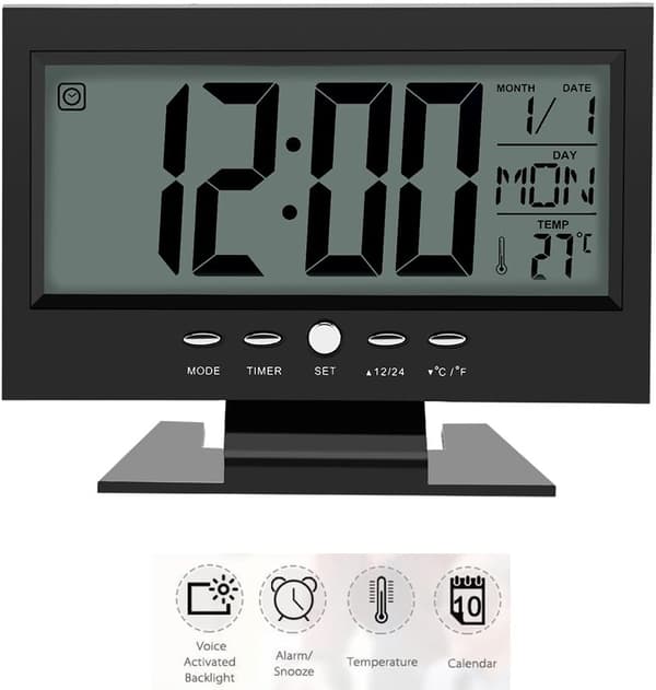 Digital Ur & Kalender Bordvækkeur med Smart Natlys