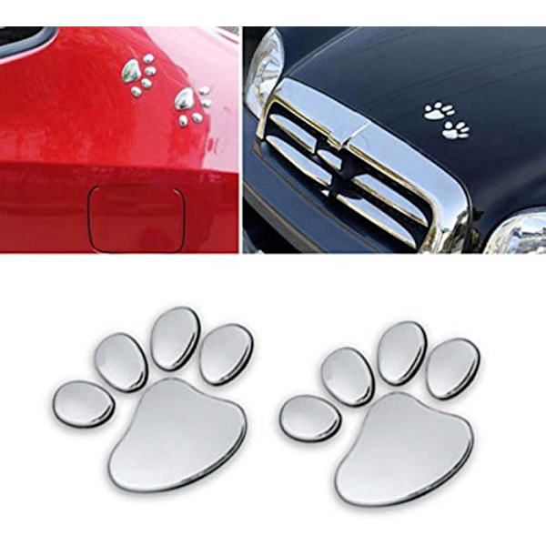4 stk 3D Krom Hundefotspor Bilsticker, Bilskilt Dekal Dekor