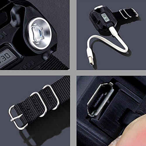 LED-taskulamppu rannekello USB-ladattava rannevalo kompassilla