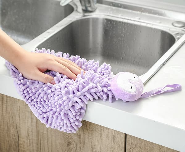 2 Pak Søde Chenille Bløde Hængende Håndklæder Sjove Kat Gris Ab