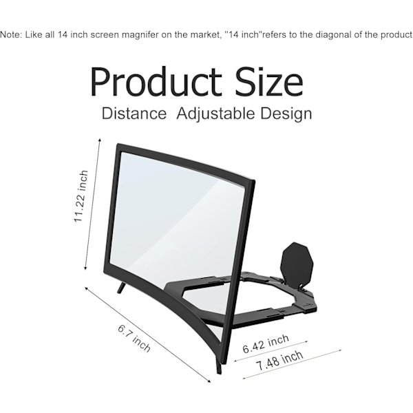 Skærmforstørrelse til mobiltelefon, 12 tommer buet telefonforstørrelsesskærm opgraderet HD 3D-telefonskærmsforstærker telefonst