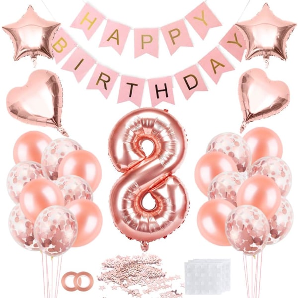 8 syntymäpäivätytön ilmapallo, ruusukulta 8 ilmapallo, ruusukulta 8 vuotta