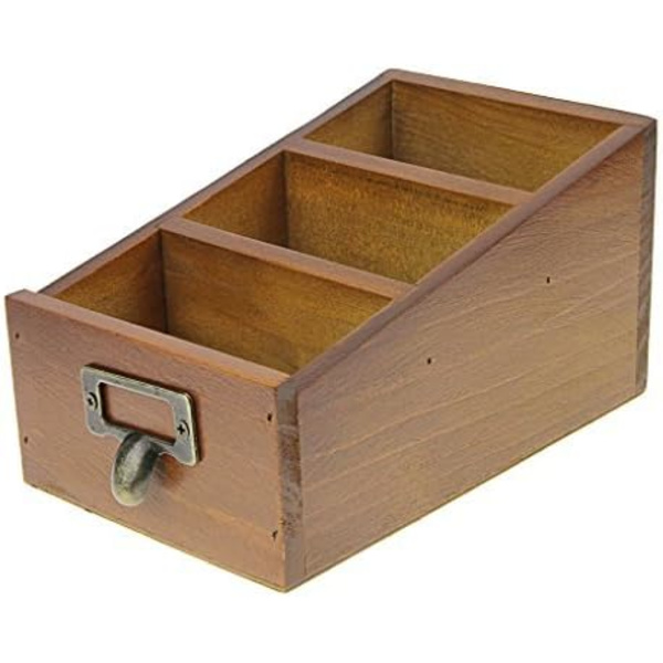 Träförvaringslåda för visitkort med 3 fack Retro