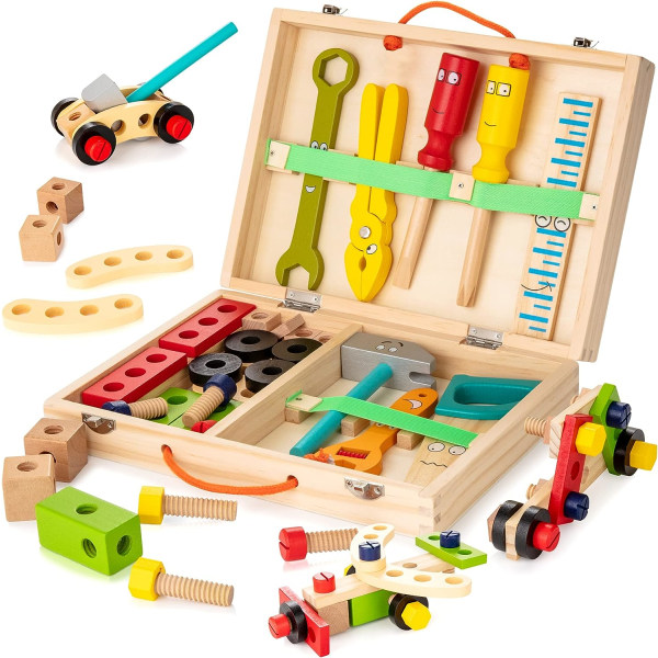 Verktygssats för barn, 36 st Set för toddler i trä innehåller verktyg