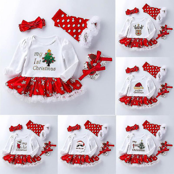 4st/ set Newborn Baby Girls Julklänning Outfit Pannband L DXGHC