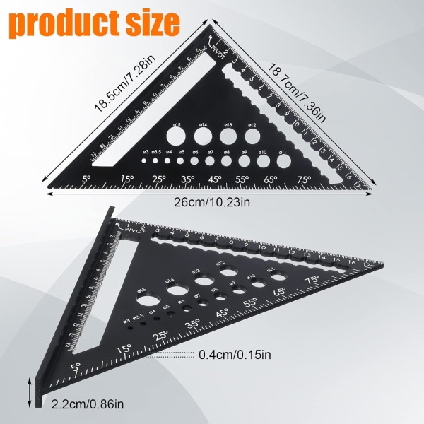 Carpenter's Square, 180mm Multifunction Triangle Ruler Carpenter