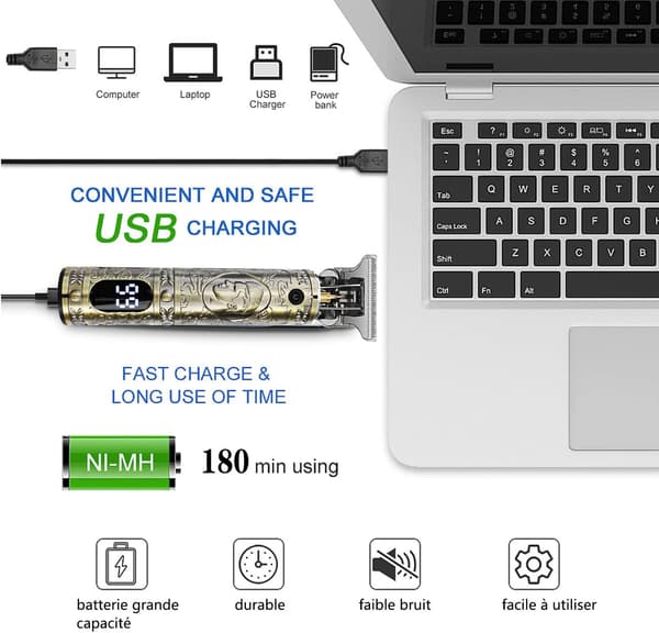 Professionell Hårtrimmer, Skäggtrimmer för Män, USB Sladdlös