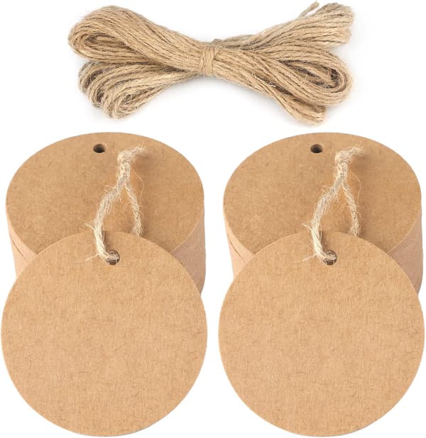 100 stk. Kraftpapir Tags Gavemærker - Runde Tags 5x5cm Kraft Tags Bryllup