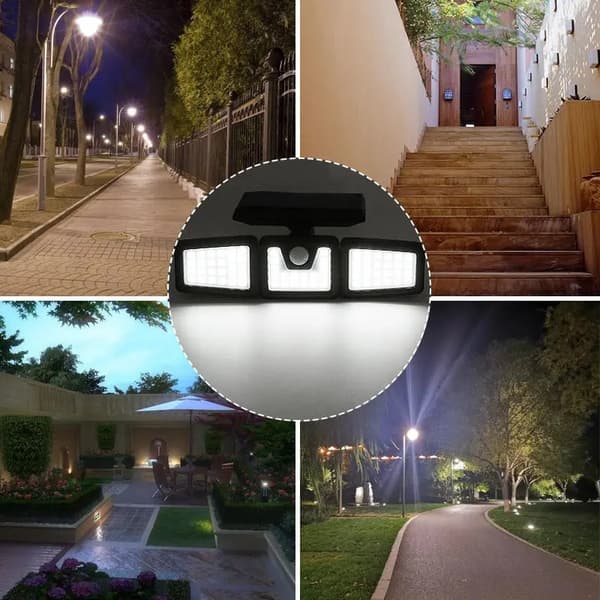Solcellsbelysning med 3 huvuden, 70 LED, rörelsedetektor