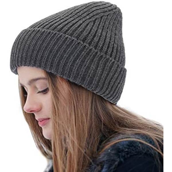 Grå Good Threads Beaniehatt Varm Strikket Hatt Tykk Strikket Skallehette