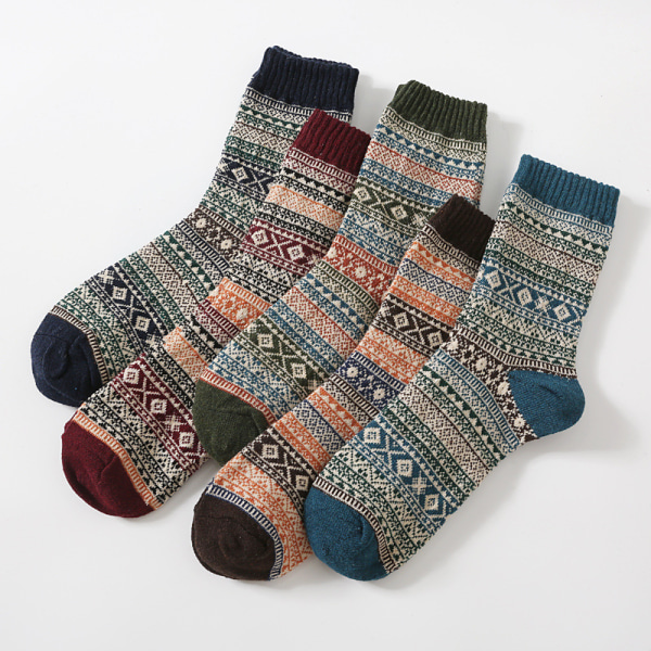 5 stk Vintersokker for menn Fargerike varme strikkede sokker (stil 1)