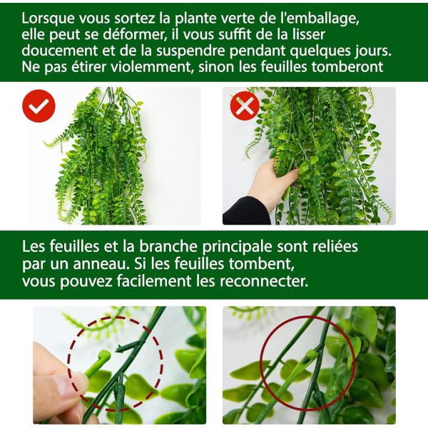2 stycken konstgjorda Boston Fern-växter, Falska konstgjorda Dro