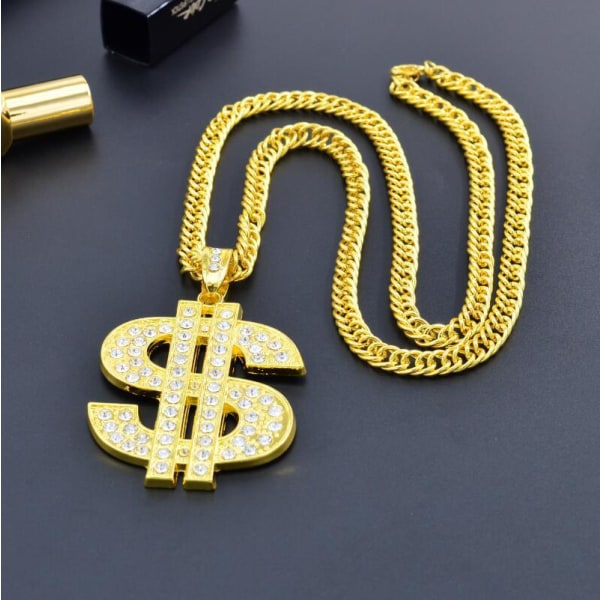 Guldkedja halsband med dollartecken, Golden Ultra Luxury Looking