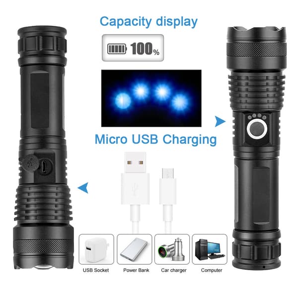P50 taskulamppu USB-ladattava teleskooppinen zoomaava LED-taskulamppu po