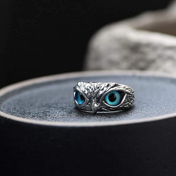 Justerbar Sterling Silver Demon Eye Owl Ring, Demon Eye Owl Ring