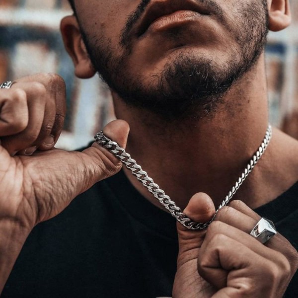 Kubansk Halsband 5mm Man Silver Rostfritt Stål Kedja Kubansk Länk Ch