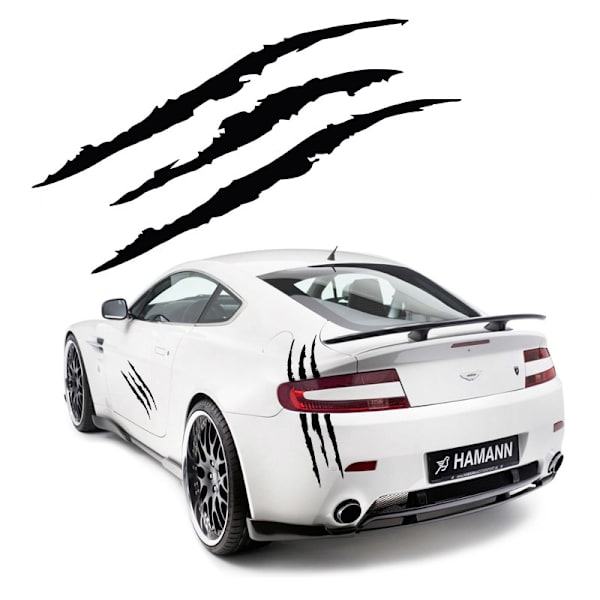（Sort）2 stk. Bilsticker Monster Scratch Stripe Dekal, Monster Klo