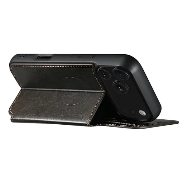SKALO iPhone 17 Pro Max SUTENI J05 PU Læder Wallet Case - Sort Sort