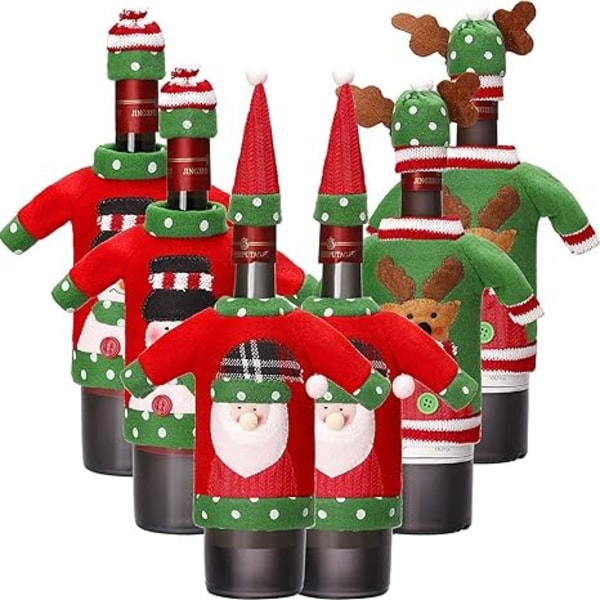 6 sett Julevinflaske Genser Dekk Strikkkjole Santa Reind