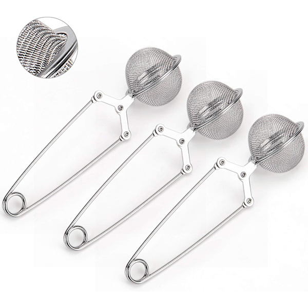 Snap Ball Te-sil, 3-pack rostfritt stål teinfuser med handtag för löst te fint nät tebollar filterinf