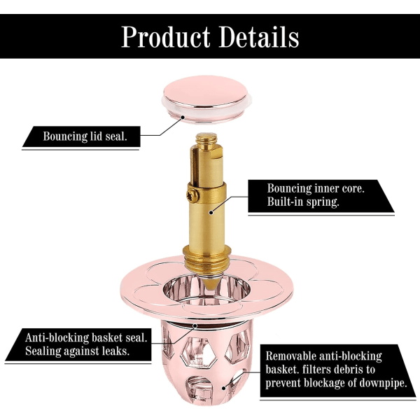 2 stk. Universal Vaskesluk (Rosegull), Pop-Up Sink Plug Anti