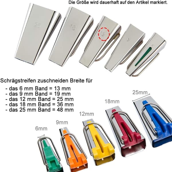 Set med 5 strykjärnsverktyg för snedslå - Bredd: 6mm, 9mm, 12mm, 18mm