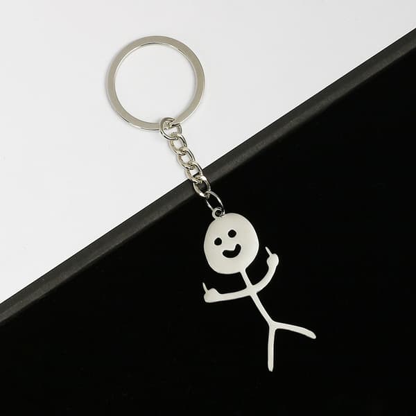 Sjov Smiley Face Figur Keychain med Tegnsprog Finger Stickman