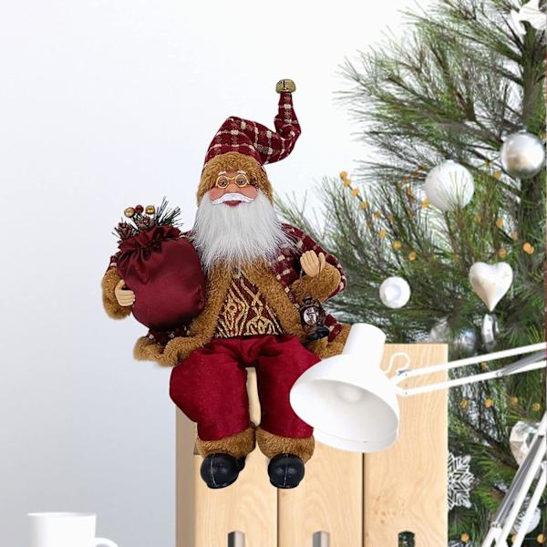 Realistinen Kangasjoulupukki Istumassa Joulu Nukke Luova Trad