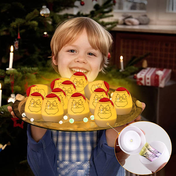 12 Pakk Trykte Julemann Søte Egg Lys Halloween Jul LED Lys
