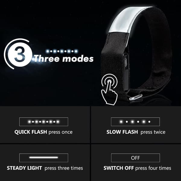 2 stk. Ladbare LED Lysende Armbånd, LED Refleks Løpearmbånd