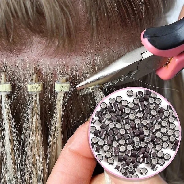 TG 4 i 1 Salon 500st Microring Set Microringar, Loop Needle Microring Microring Needle Zonge Tool Set til hårfjernlængelse