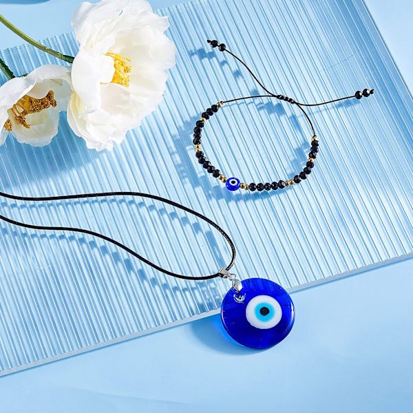 Set med 4 turkiska onda blå ögon armband glaserat hänge palm Volc