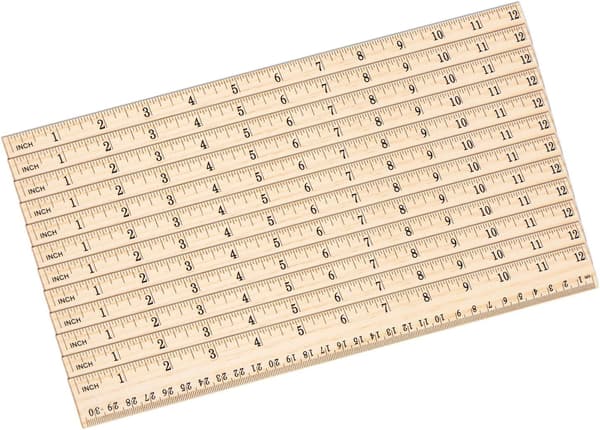Sæt med 12 Trælinealer Linealer til Studerende Træskolelinealer