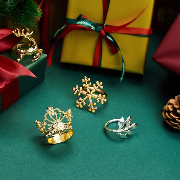 Gyllene Servettringar Set om 6 - Krona Rhinestone Julservettringar