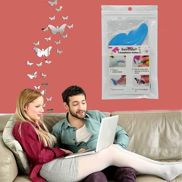 Perhonen Seinätarrat, 25 kpl 3D Hopea Akryyli Perhonen Mi